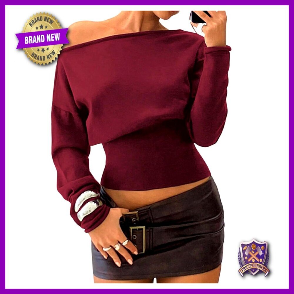 Cropped Off Shoulder Sweater Long Sleeve Knit Top Fitted Y2K Style